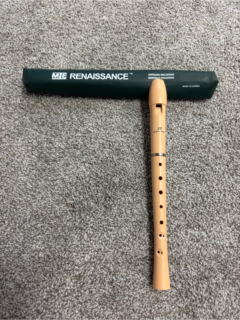 Renaissance Soprano Recorder in Beige with Green Case
